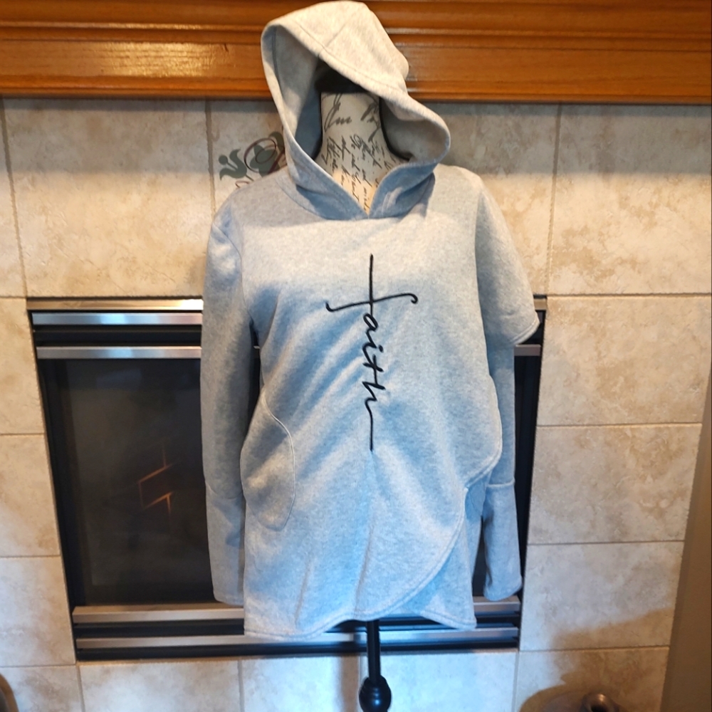 Gray Medium Hoodie Sweatshirt! Faith!